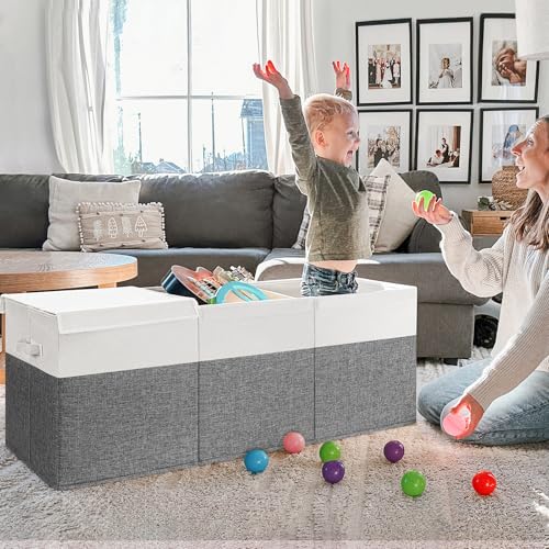 INDRESSME 185L Toy Storage Box, Grey & White, 39"x17"x17" - color: Grey & White, size: 39"x17"x17"