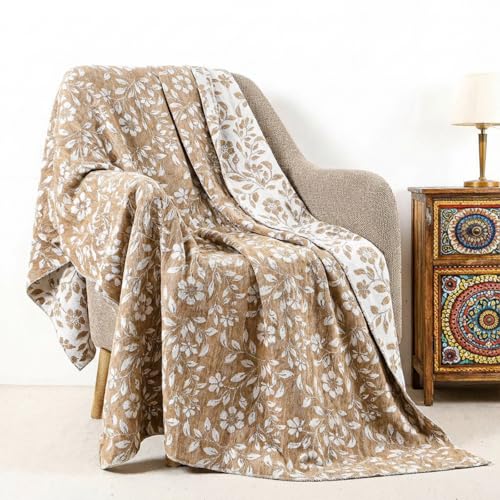 Hahafelt Brown Flower Chenille Throw Blanket 50x60 Soft Couch - color: Brown, style: Flower