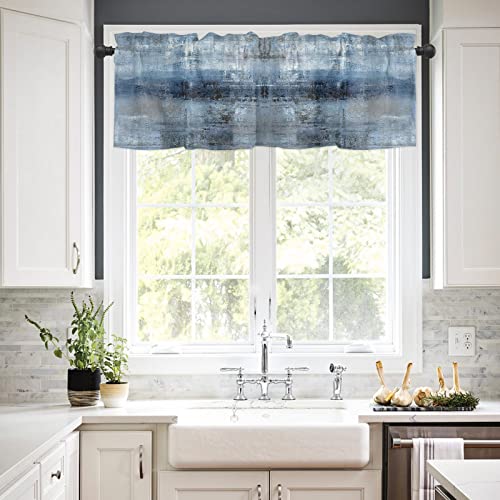 Navy Blue Window Valances, Abstract Art Valances for Windows Treatment Decor, Farmhouse Rod Pocket Decorative Curtain Valance for Bathroom Bedroom Living Room, 54 X 18 in Blue, 1 Panel - color: Navy Blue, size: 54"W x 18"L (Pack of 1)