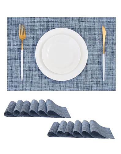 Deep Navy Woven Placemats Set of 12 - Heat Resistant Non-Slip Place mats for Dining Table, Washable Durable PVC Vinyl Woven Table Mats(Deep Navy, 12) - color: C1- Deep Navy, size: Set of 12