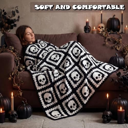 Halloween Halloween Gothic Skull Blanket Reversible Goth Knit Throw Blanket - color: Black and White, style: Halloween Ghost Blanket