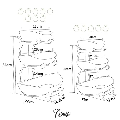 SEVEN SPARTA 3 Tier Fruit Bowl for Kitchen Counter (PLUS edition) / Ceramic Serving Bowls with Bamboo Stand/Big Size Tiered Fruit Basket for Fruit Vegetable Storage, Dessert, Salad Buffet Server - style: PLUS edition