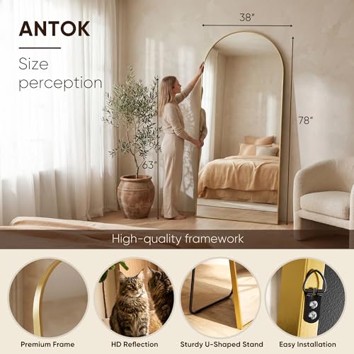Antok 78" x38” Arched Full Length Mirror, Floor Mirror with Stand,Gold - color: Gold, size: 78"L x 38"W