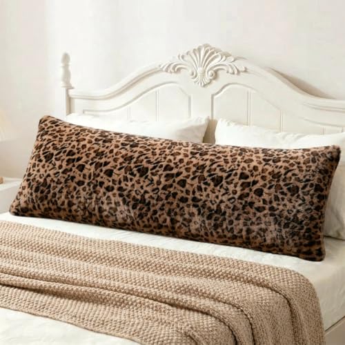 Cheetah Body Pillow Cover 20x54, Faux Fur Fluffy Leopard Long Pillowcase Soft Shaggy Plush Fuzzy Cheetah Print Body Pillow Cover with Zipper for Bed Sofa Couch, Cozy Side Sleeper Pillow Cover - size: 54"x20"(Pack of 1)