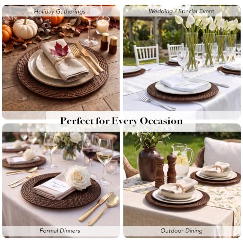 Rattan Plate Chargers, Round Woven, Harvest, Set of 12 - color: Brick Brown, size: 12 Pack