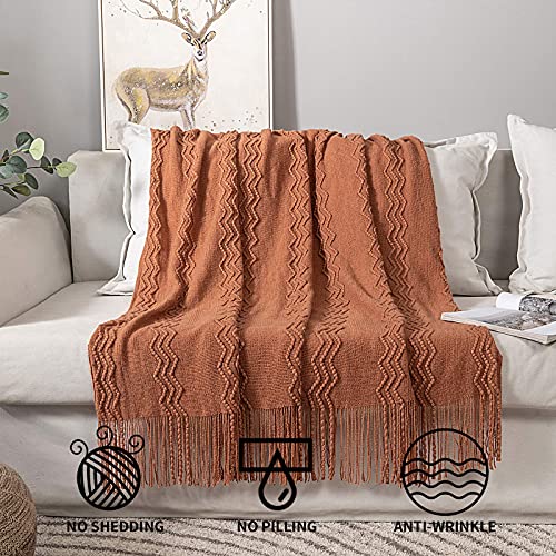 MIULEE Fall Knitted Boho Throw Blanket for Couch 50"x60" Orange - color: Orange, size: 50" x 60"