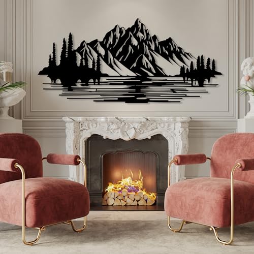 DecoSoul Mountain Forest Metal Wall Decor, Nature and Trees Wall Art, Metal Outdoor Wildlife Lover Gift, Farmhouse Yard Wall Decor, Fireplace Wall Sculptures, Housewarming Gift - style: Mountain & Nature