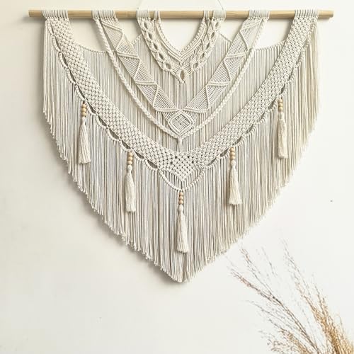guzhiou Large Macrame Wall Hanging, Boho Woven Tapestry Decor Art, 43"x40" - color: Bead Fringe