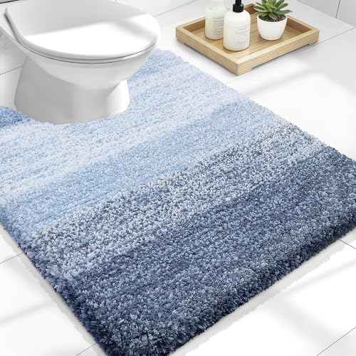 OLANLY Luxury Toilet Rugs U-Shaped 24x20, Soft Absorbent Microfiber Mat - color: Blue, size: 24" X 20" Contour Rug
