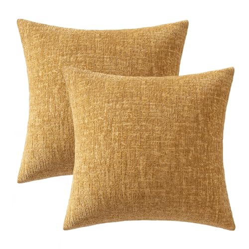 MIULEE Fall Couch Pillow Covers Textured Chenille 18x18 Mustard Yellow - color: Mustard Yellow, size: 18" x 18" (Pack of 2)