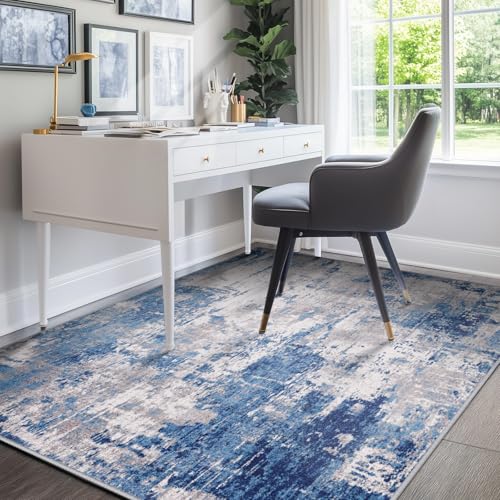 RELEANY Washable 4'x5' Abstract Area Rug for Living Room Blue Gray - color: Blue/Gray, size: 4' x 5' (Rectangular)