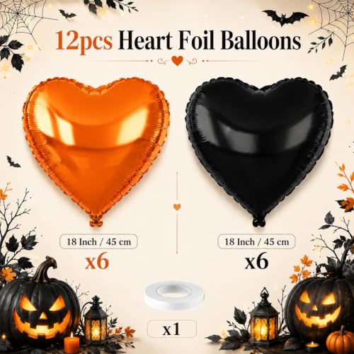 Black Orange Heart Balloons,12Pcs 18Inch Heart Shaped Balloons - color: Black Orange