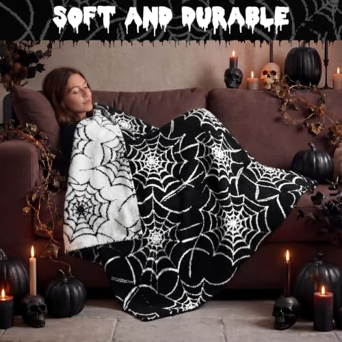Halloween Gothic Spider Web Blanket Reversible Knit Throw Blanket - color: Black and White, style: Halloween Spiderwebs Blanket