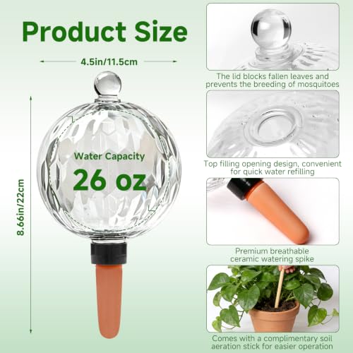 Plant Watering Globes, 26oz Extra Large Top Fill Self Watering Globes, Water Globes, Plant Water Bulbs, Watering Bulbs for Indoor Outdoor Planters, Water Plants While Away 6-Pack - size: 6-Pack