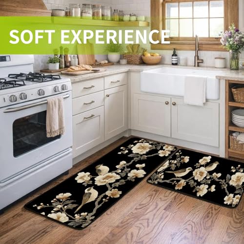 Classic Kitchen Mats for Floor, 2-Piece Non-Slip Kitchen Rugs - color: Birds and Flowers