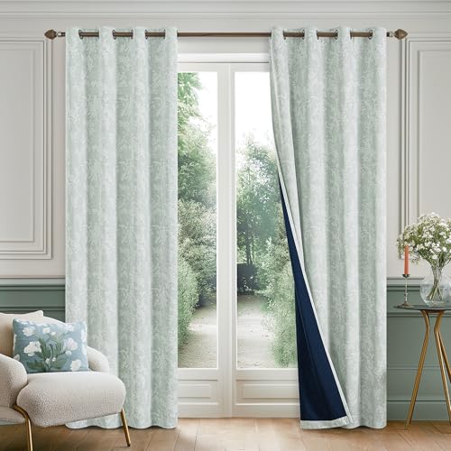 FMFUNCTEX Green Floral Jacquard Blackout Curtains, 52X96 Inches, 2 Panels - color: Green, size: 52"W x 96"L (Pack of 2)