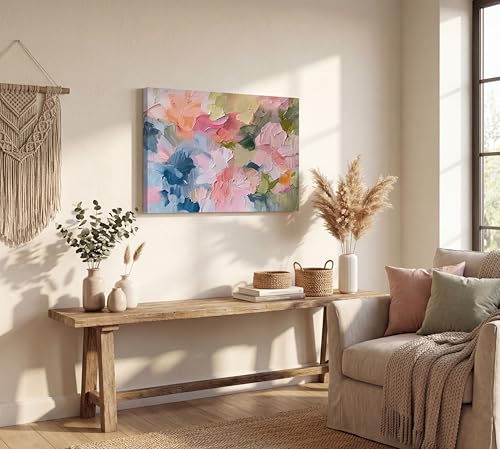 KKJ Abstract Floral Canvas Wall Art, Pastel Floral Picture, Canvas Wrap - size: 16"L x 12"W