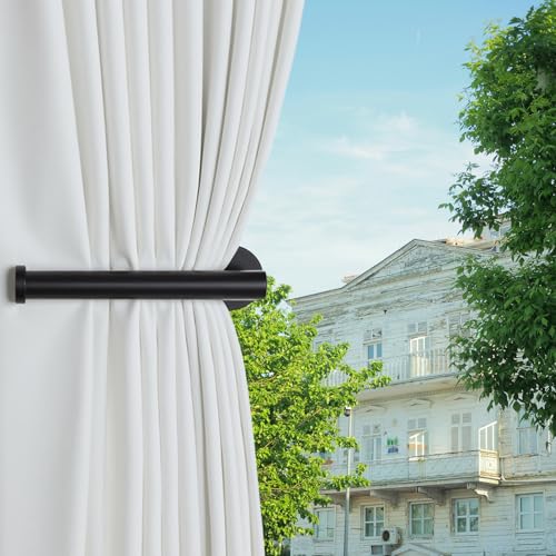 Hoousuper 6pcs Black Stainless Steel Curtain Tiebacks, Wall Mounted Curtain Holders, Tie Backs, Holders, Hooks - color: Black, size: 6 pack Regular