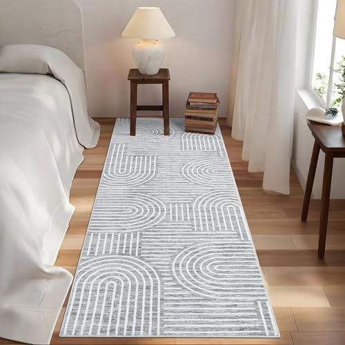 ROYHOME Modern 2.5x10 Hallway Runner Rug Non Slip Washable Kitchen Rug, Ash - color: Ash, size: 2'6" x 10' (Rectangular)