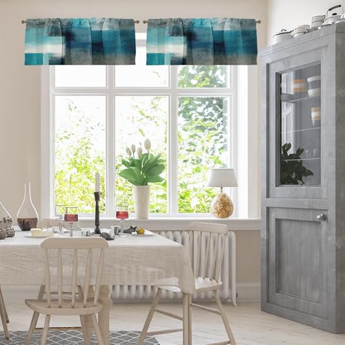 Emvency Valances for Windows, 2 Pack, 52x12 Inch, Abstract Turquoise - color: Abstract Teal, size: 52"W x 12"L (Pack of 2)