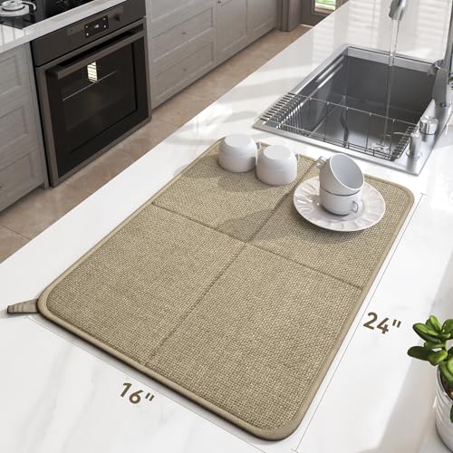 YDKGL Dish Drying Mat for Kitchen Counter, Absorbent Dish Mat,Brown 16x24 - color: Brown, size: 16" x 24"(1 Pack)