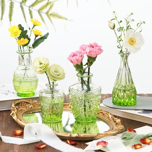 Olive Green Glass Bud Vases Set of 10, Wedding Table Centerpiece - color: Olive Green