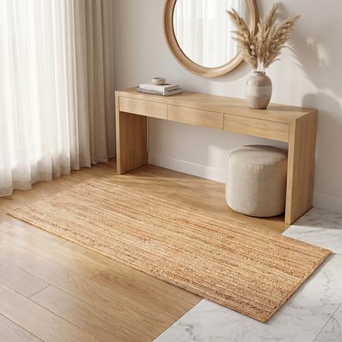 THE BEER VALLEY Jute Braided Runner Rug 2x6 Feet - Natural - color: Natural, size: 2' x 6' (Rectangular)