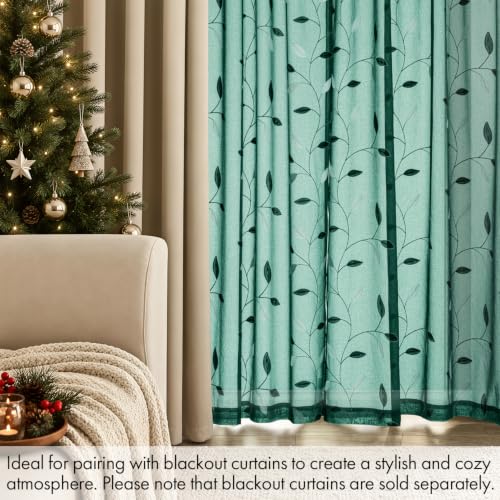 MIULEE Christmas Hunter Green Sheer Curtains Leaf Patterned, W52 x L63 - color: Hunter Green, size: 52"W x 63"L (Pack of 2)