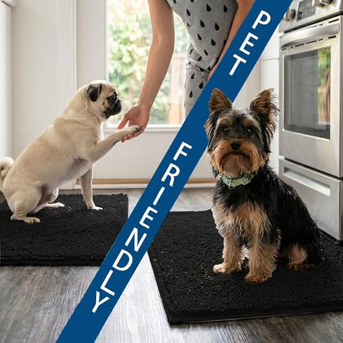 Bathroom Rugs Sets 2 Piece,Super Absorbent Chenille Bath Mats and U-Shaped Toilet Rug,Strong PVC Non Slip Backing,Microfiber Washable Dry Quickly Bath Mats for Bathroom(20"x32"+20"x20"U, Black) - color: Black