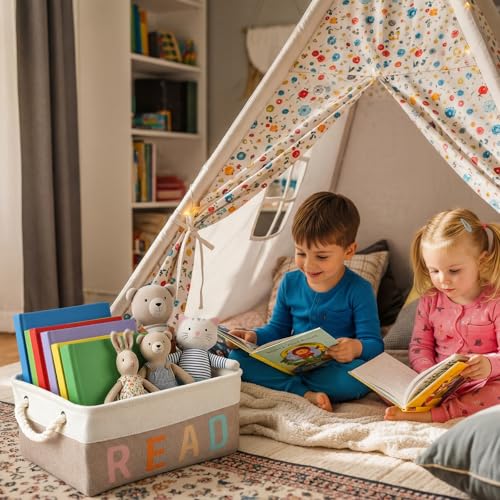 Marsui 1 Pcs Book Storage Basket, Book Bin, Bookish Gifts, White Brown - color: White Brown, size: Read