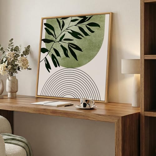 Framed Modern Sage Green Boho Botanical Square Wall Art Decor, 24x24 Inch - color: Green-D, size: 24"L x 24"W