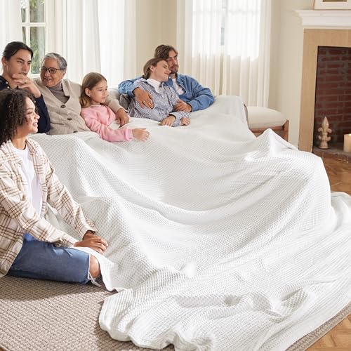 Bedsure 100% Cotton Big Oversized King Blanket, Waffle Weave, White - color: 01 White, size: Oversized King (120" X 94")