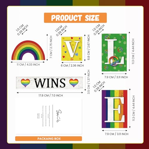Smile Pride Month "LOVE WINS" Wooden Tabletop Decor Rainbow & Peace Sign Desktop Plaques LGBTQ+ Indoor Home & Office Decor Gay Pride Gift Idea - style: Letter LGBT
