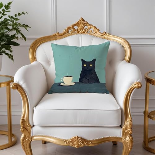 Black Cat Pillow Covers 18x18,Cat Lovers Mom Grandma Gifts for Mother's Day, Black Cats with a Cup Pillow Covers for Home Bedroom Living Room Office Decor - color: Style10