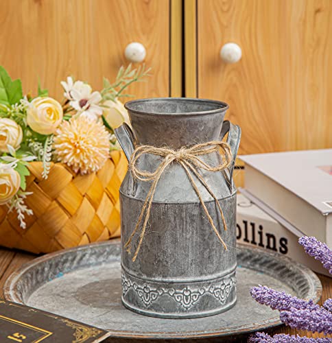 TIMRIS Vintage Galvanized Milk Can, Farmhouse Decorative Flower Pitcher Vase, Rustic French Country Metal Jug for Flowers,7.2'' H - size: 7.2 inch French Country Milk Can