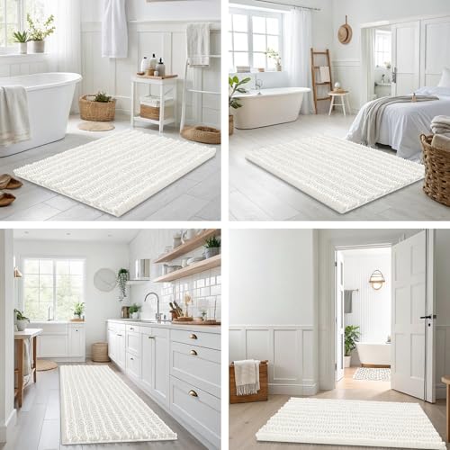Smiry Bathroom Rugs 40X32, Extra Soft Rubber Backing Chenille Bath Mats - color: Ivory, size: 40'' X 32''