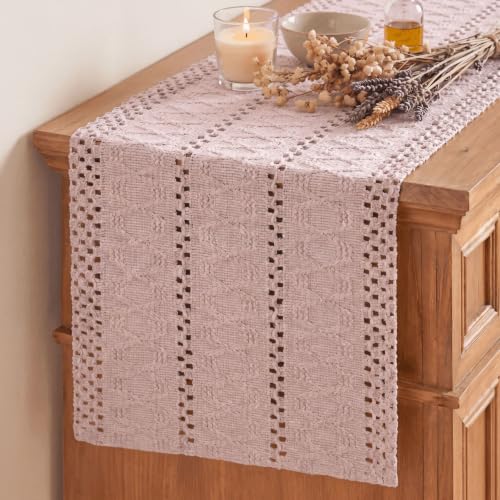 Artoid Mode Pink Woven Farmhouse Hollow Table Runner 12x36 Inch - color: Pink, size: 12" x 36", Table Runner