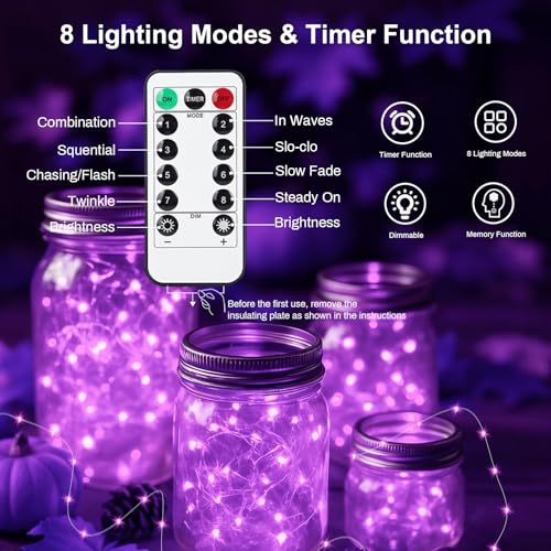 6 PCS Purple Fairy Lights with Remote 7ft 20 LED Light - color: Purple, size: 6 PCS