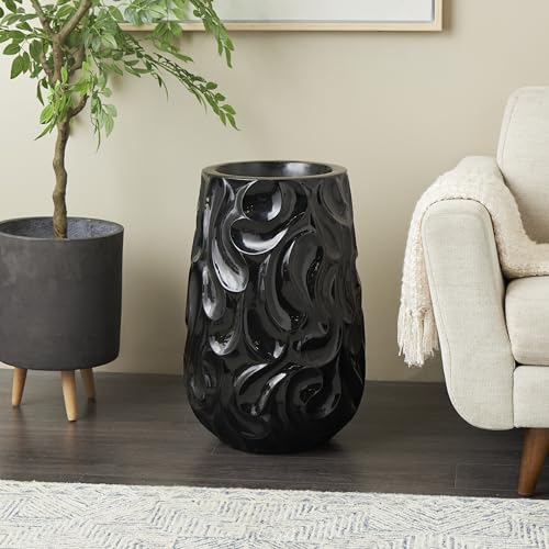Deco 79 Resin Decorative Vase Large Wavy Textured Floor Centerpiece Vase, Flower Vase for Home Decoration 16" x 16" x 24", Black