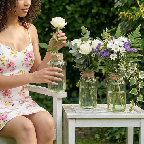 Mason Jars for Centerpiece Glass Flower Bud Vase Green Vases, 6 Pc - color: Green