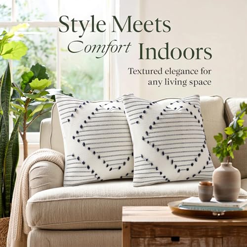 Mecatny Boho Outdoor Throw Pillow Covers 12x20 Set of 2 Navy & Cream White - color: Navy Blue, size: 20" x 12" (Pack of 2)