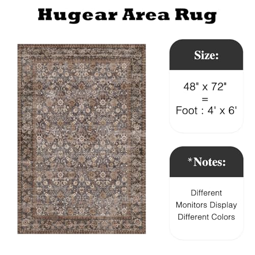 HUGEAR 4x6 Brown Blue Vintage Floral Washable Area Rug for Entryway - color: Floral | Brown/Blue, size: 4' x 6' (Rectangular)