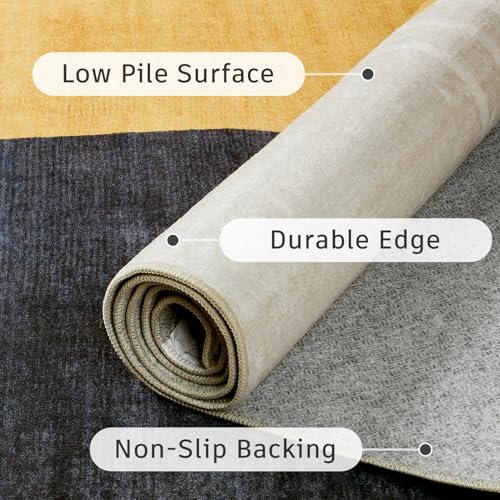 DCX Abstract Washable 4x6 Rug, Non Slip Low Pile Rug, Blue & Yellow - color: Yellow & Blue, size: 4' x 6' (Rectangular)