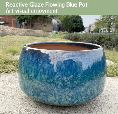 Reactive Glaze Peacock Color 11" Ceramic Plant Pot,Large Flower Pot Planter