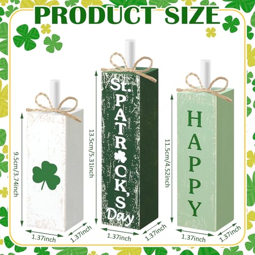 MiniInflat St. Patrick's 3 Pcs Table Decor, Wooden Block Sign Tiered Tray - style: Happy St. Patrick's Day