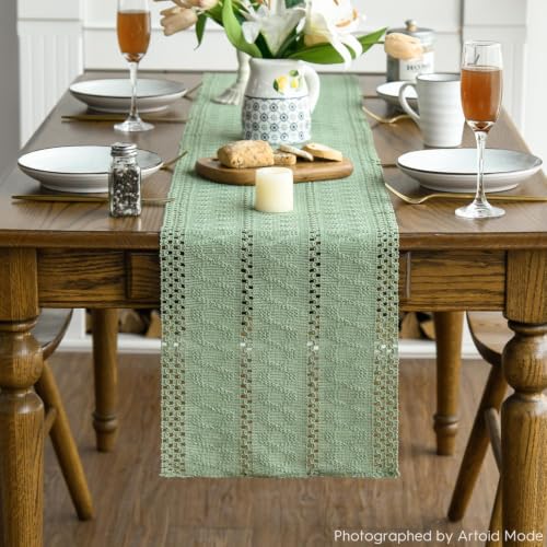 Artoid Mode Light Green Woven Farmhouse Hollow Table Runner 12x36 Inch - color: Light Green, size: 12" x 36", Table Runner