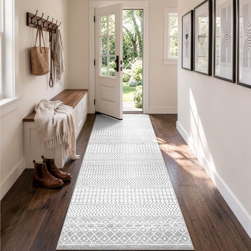 Kitchen Runners Non Skid Washable 8 Ft Long Hallway Runners Rug - color: Ivory / Gray, size: 2'6" x 8' (Runner)