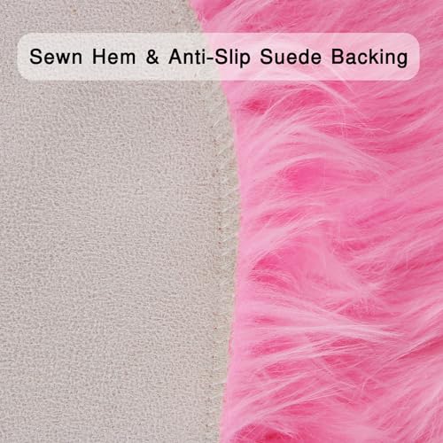 duduta Hot Pink Faux Sheepskin Rug 2x3 ft, Fluffy Fur Seat Chair Covers - color: Hot Pink, size: 2' x 3' (Oval)