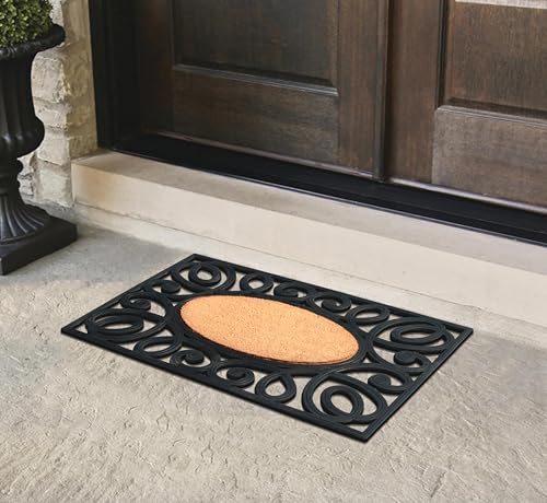 A1HC Natural Coir and Rubber Door Mat, 23" x 38", Thick Durable Doormats for Indoor Outdoor Entrance, Heavy Duty, Thin Profile Door Mat, Easy to Clean, Long Lasting, Front Door Entry Doormat - color: Paisley Black, size: 1'11" x 3'2" (Rectangular)