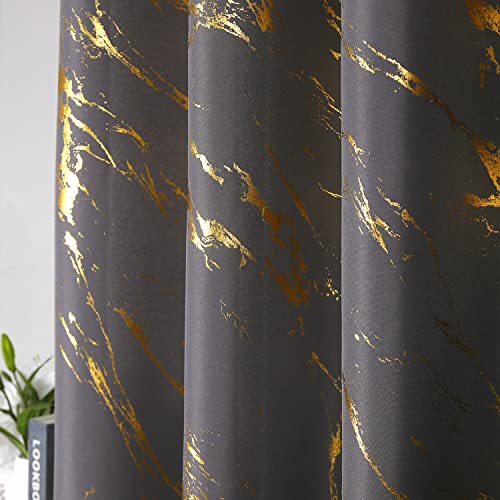 Taisier Home Gold Foil Print Linen Textured Curtains - Geometric Marble Pattern Design for Living Room - Light Filtering Window Treatment, 2 Panels, 84" L, Soft Grey and Gold - color: Grey/Gold, size: 52"W x 84"L (Pack of 2)